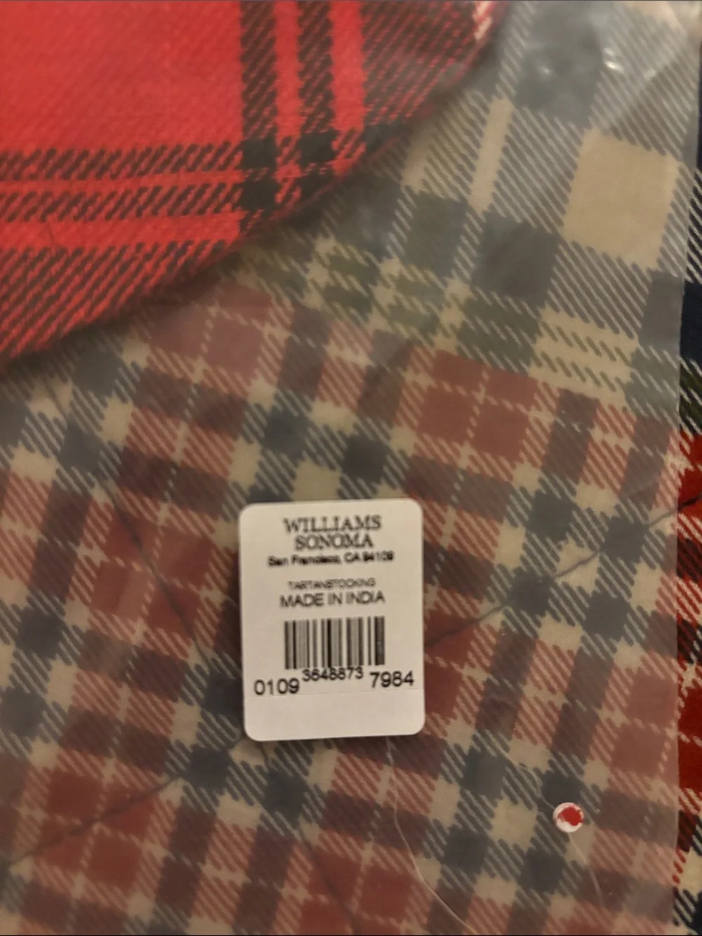Williams Sonoma Red and Black Plaid Holiday Stocking